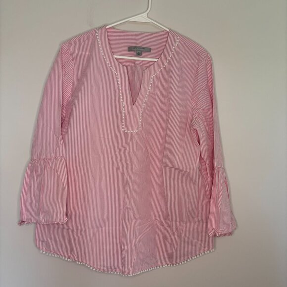 MARC NEW YORK Andrew Marc Tunic Womens XL Pink White Striped Boho Bell Sleeve - Picture 1 of 6